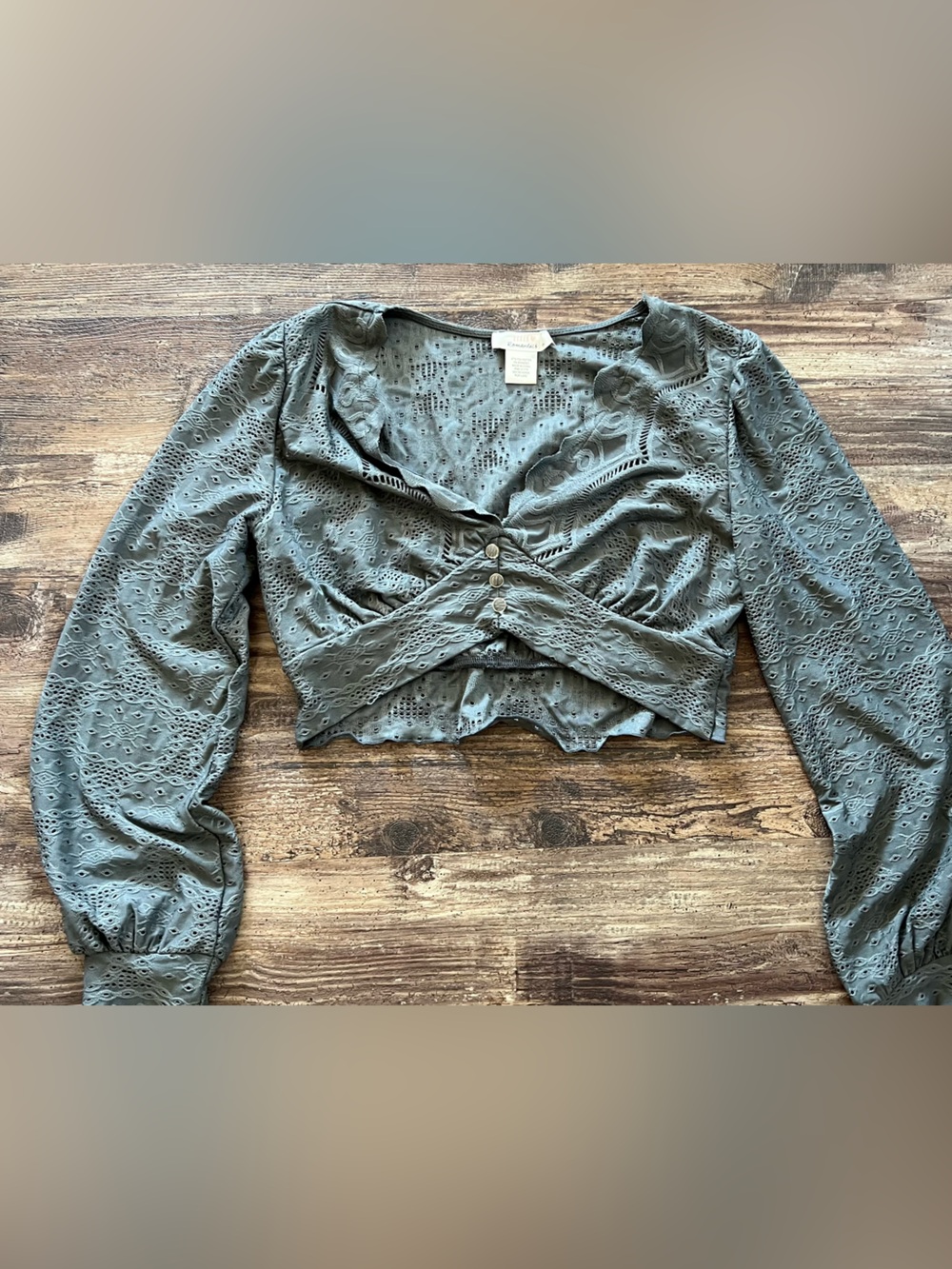 URBAN Romantics Olive Eyelet Cropped Top